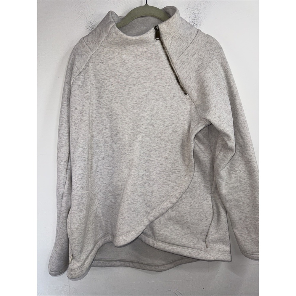 Athleta Cozy Karma Asymmetrical Pullover 1/4 Zip Sweatshirt Oatmeal Heather